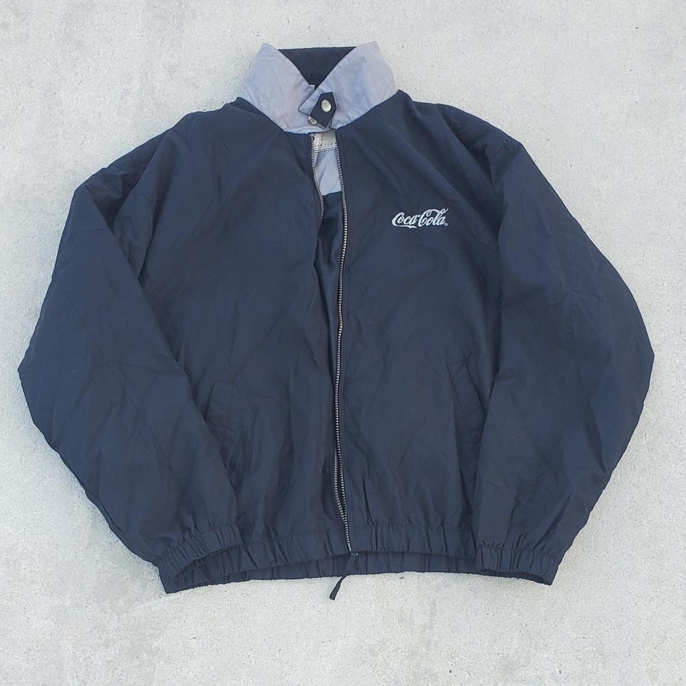Coca-Cola Black Zip-up Windbreaker Jacket Delivery Driver Workwear, Size Large
